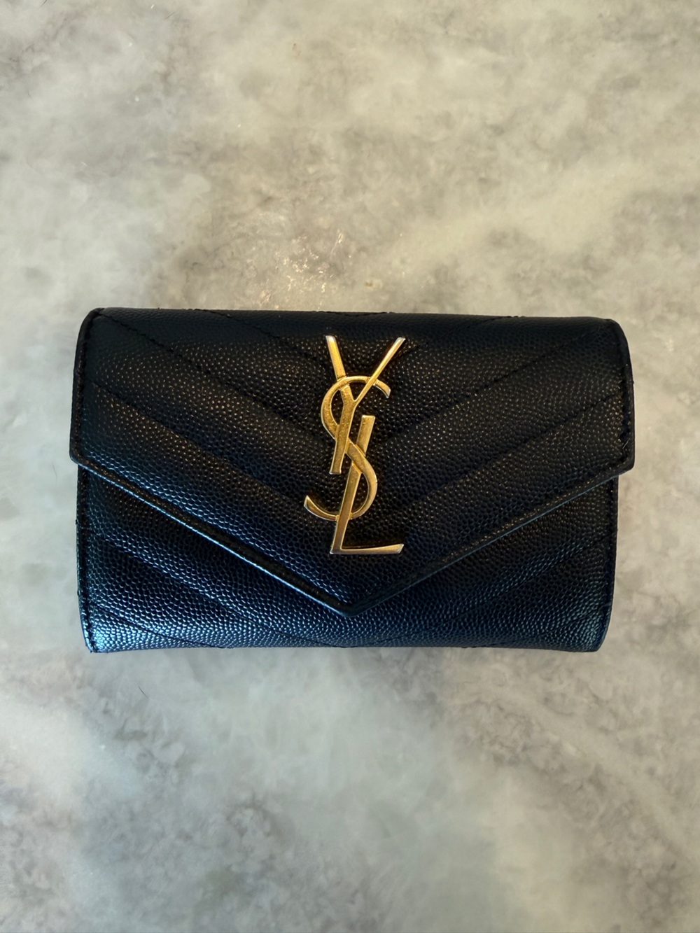 Saint Laurent Grain De Poudre Matelassé Chevron Medium Monogram Envelope Wallet